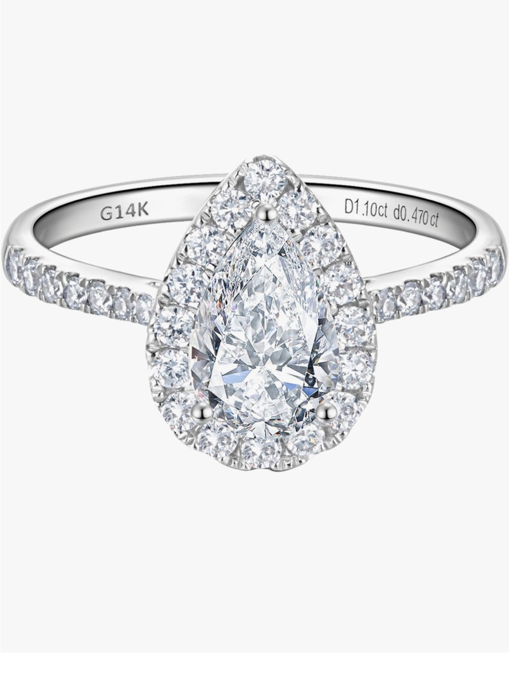14K Pear-Shaped Halo Diamond Engagement Ring in White Gold